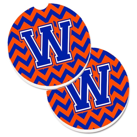 Carolines Treasures Letter W Chevron Orange and Blue Set of 2 Cup Holder Car Coaster CJ1044-WCARC